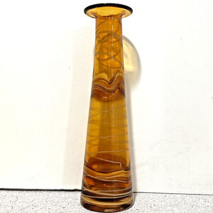 Spun Art Glass Vase Caramel Brown Swirl Modern Mod Mid Century Look Shapely Chic